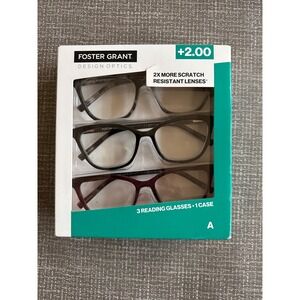 Foster Grant Design Optics 3 Pack Reading Glasses +2.00 Cateye Square 1908260